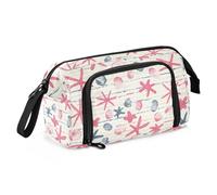 ALAZA Großes Federmäppchen für Mädchen und Jungen, Schule, Reisen, Reißverschluss-Stifttasche, Kosmetiktasche mit mehreren Fächern, Seestern-Muschel-Streifen-Bleistifttasche für Kunstbedarf und