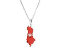 Albanien Karte Anhänger Halsketten - Ethnisches Muster Flagge Region Albanien Karten Pullover Kette Charm Hip Hop Trendy Schmuck für Damen Herren Schlüsselbeinketten Halsketten,Silber,50 cm
