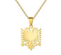 Albanien Karte Anhänger Halsketten - Ethnisches Muster Flagge Region Albanien Karten Schlüsselbeinkette Halsketten Charm Hip Hop Trendy Schmuck für Damen Herren Pullover Kette, Gold, 50 cm