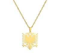 Albanischer Adler Karte Anhänger Halskette - Gold Farbe Country Fashion Charm Hip-Hop Wasserwelle Dünne Kette Zierlicher Patriotischer Schmuck,Ethnischer Stil Womenmengirl Unisex Geschenke,Gold,50Cm