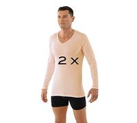 ALBERT KREUZ 2-Pack Herren Unterhemd Langarm V-Ausschnitt Stretchbaumwolle beige, Gr. S