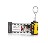 ALBERTBAND Personalisiert Schlüsselanhänger mit Eigenem Foto Gravur Bedrucken mit 5/8/10/15/20 Stück Fotofilm-Rollen Schlüsselbund Geschenk für Weihnachten Geburtstag (kalender+9pcs+text)