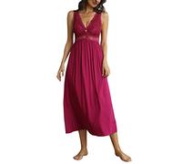 Alcea Rosea Satin Nachthemd Damen Lang Schwarz Spitze Sexy Nachthemden Damen ärmelloses Negligee Elegantes S-XXXL