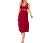 Alcea Rosea Satin Nachthemd Damen Lang Schwarz Spitze Sexy Nachthemden Damen ärmelloses Negligee Elegantes S-XXXL