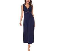 Alcea Rosea Satin Nachthemd Damen Lang Schwarz Spitze Sexy Nachthemden Damen ärmelloses Negligee Elegantes S-XXXL
