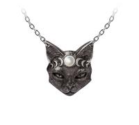 Alchemy Gothic Mystic Moon Cat Halskette schwarz silberfarben