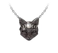 Alchemy Gothic Halskette Mystic Moon Cat schwarz silberfarben