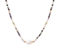 Aleasha Bunte Perlenkette Damen Boho Perle Halskette Fossil Choker Naturstein Regenbogen Bergkristall Kristall Kette Opal Perlenkette Süßwasserperle Schmuck Geschenke