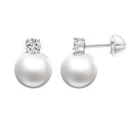 Aleasha Perlen Ohrringe Silber 925 Damen Weiße Perlenohrringe Zirkonia Hochzeit Schmuck Durchmesser 10mm