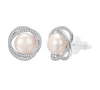 Aleasha Süßwasserperlen Ohrringe Silber 925 Weiße Perlenohrringe Zirkonia Hochzeit Schmuck 16mm