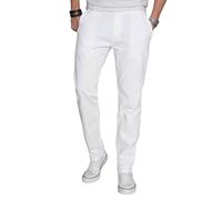 Alessandro Salvarini A. Salvarini Herren Designer Chino Stoff Hose Chinohose Regular Fit AS016, 36W / 34L, Weiß