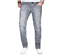 ALESSANDRO SALVARINI Herren Slim Fit Jeans Hose Denim Stretch-Jeans Jeanshose [AS-164-Grau-W38 L34]