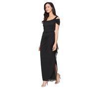 Alex Damen Plus Size Cold-shoulder Dress Side Ruched Skirt Kleid fr besondere Anlsse, Schwarz, 46 Große Größen EU