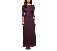 Alex Evenings Damen 3/4-ärmel, Stretch-Spitze, Mieder, Einteilig, für die Brautmutter (Zierliche und Normale Größen) Kleid für besondere Anlässe, Deep Plum, 44