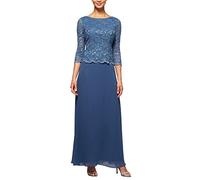 Alex Evenings Damen 3/4 Ärmel Stretch Spitze Mieder Mock Einteiler Kleid für besondere Anlässe, Wedgewood, blau, 38 Zierlich