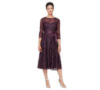 Alex Evenings Damen Cocktailkleid mit Illusionsärmeln Bestickt, Tee-länge, Hochzeitsgäste Kleid für besondere Anlässe, auberginefarben, 40