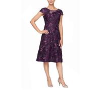 Alex Evenings Damen Kurzes Besticktes, Hochzeitsgast (Zierliche und Normale Größen) Cocktailkleid, Aubergine A-Linie, 42
