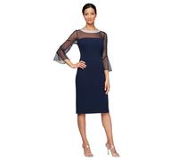 Alex Evenings Damen Kurzes Shift Verzierten Illusions-Details, Hochzeitsgast (Zierliche und Normale Größen) Cocktailkleid, Marineblau, 34