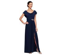 Alex Evenings Damen Langes Brautmutter mit Wasserfallausschnitt, Formelles Eventkleid (Zierliche und Normale Größen) Kleid für besondere Anlässe, Navy, 38