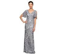 Alex Evenings Damen Langes Paillettenkleid für die Brautmutter mit Kalten Schultern, Flatterärmeln (Zierliche und Normale Größen) Formales Abendkleid, Silber, 38