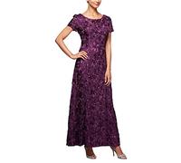 Alex Evenings Damen Langes Rosettenkleid für die Brautmutter mit Kurzen Ärmeln, Formelles, Hochzeitsgäste Kleid fr besondere Anlsse, aubergine, 46 Petite