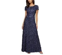 Alex Evenings Damen Langes Rosettenkleid für die Brautmutter mit Kurzen Ärmeln, Formelles, Hochzeitsgäste Kleid fr besondere Anlsse, Navy, 40 Zierlich