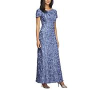 Alex Evenings Damen Langes Rosettenkleid für die Brautmutter mit Kurzen Ärmeln, Formelles, Hochzeitsgäste Kleid für besondere Anlässe, Gebürstetes Immergrün, 48