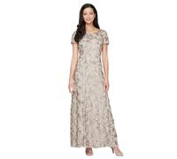 Alex Evenings Damen Langes Rosettenkleid für die Brautmutter mit Kurzen Ärmeln, Formelles, Hochzeitsgäste Kleid für besondere Anlässe, Champagner, 40
