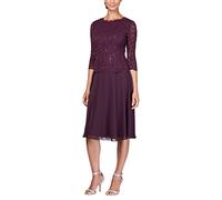 Alex Evenings Damen Tee-länge Besticktes Mieder Mutter der Braut, Hochzeitsgäste Kleid fr besondere Anlsse, Deep Plum, 38