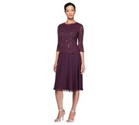 Alex Evenings Damen Tee-länge Besticktes Mieder Mutter der Braut, Hochzeitsgäste Kleid für besondere Anlässe, Deep Plum, 38 Zierlich