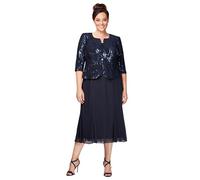 Alex Evenings Damen Tee-länge Jacke für die Mutter der Braut, Formelle Veranstaltungen, Hochzeitsgäste (Übergröße) Kleid für besondere Anlässe, Marineblau, 50 Mehr