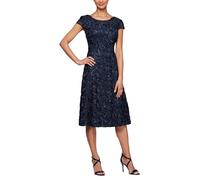 Alex Evenings Damen Tee-langes Brautmutter mit Rosetten-Spitzendetail (Zierliche und Normale Größen) Kleid für besondere Anlässe, Navy, 40