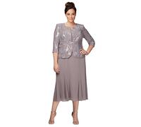 Alex Evenings Damen Teelänge, Jackenkleid für die Brautmutter, Formelle Veranstaltungen, Hochzeitsgäste (Übergröße) Kleid für besondere Anlässe, Zinn/Frost, 52 Mehr