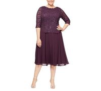 Alex Evenings Damenkleid mit 3/4-Ärmeln, Stretch-Spitze, Mieder, einteilig, für die Brautmutter (zierliche und Normale Größen), Deep Plum, 36 Zierlich