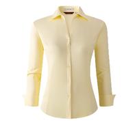 Alex Vando Damen Bluse Button Down Hemdbluse aus Bambus Bügelfreie Business Hemd Damen Langarm Casual Arbeitshemd, Gelb, XL