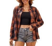 Alex Vando Damen Flanellhemd Kariertes Hemd Langarm Hemdbluse Button-Down Holzfällerhemd Regular Fit Casual Freizeithemd