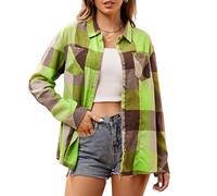 Alex Vando Damen Flanellhemd Kariertes Hemd Langarm Hemdbluse Button-Down Holzfällerhemd Regular Fit Casual Freizeithemd