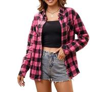 Alex Vando Damen Flanellhemd Kariertes Hemd Langarm Hemdbluse Button-Down Holzfällerhemd Regular Fit Casual Freizeithemd