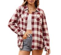 Alex Vando Damen Flanellhemd Kariertes Hemd Langarm Hemdbluse Button-Down Holzfällerhemd Regular Fit Casual Freizeithemd