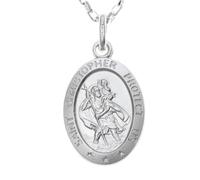 Alexander Castle Oval 925 Sterling Silber Heiliger Christophorus Anhänger Halskette - 17mm x 12mm St Christopher mit 18" Sterling Silber Kette & Schmuck Geschenk-Box - 'SAINT CHRISTOPHER PROTECT US' Gravur