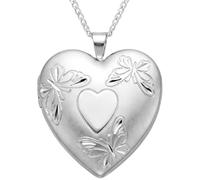 Alexander Castle Schmetterlingsherz 925 Sterling Silber Kette mit Foto Medaillon für Damen Mädchen Kinder - 4 Fotos - 24mm x 24mm - 18" Sterlingsilber Foto Kette & Schmuck Geschenk-Box