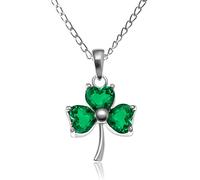 Alexander Castle Solide 925 Sterling Silber Irische Kleeblatt Keltische Anhänger Halskette - Keltischer Schmuck für Damen mit 18" Silber Kette & Schmuck Geschenk-Box - Faux Emerald - 16mm x 12mm