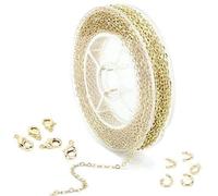 ALEXCRAFT 10 Meter Schmuckherstellung Kette Gold Überzogene Halskette Kabel Kette Metallkette mit 50 Sprung Ringe und 20 Karabinerverschlüsse für Schmuck Herstellung