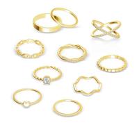 ALEXCRAFT 10 Stück Ringe Damen Gold 14 Karat Vergoldet Ring Set 54MM