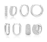 ALEXCRAFT Ohrringe Creolen Silber Set Ohrringe Damen Hoops Silber Cubic Zirkonia Silberne Strass Ohrringe Set Für Mehrere Ohrlöcher