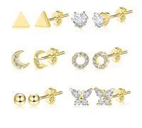 ALEXCRAFT Ohrringe Gold Ohrstecker Gold Schmuck Set For Damen Herren Ohrstecker Silber 925 Ohrringe Stecker 6 Paar