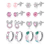 ALEXCRAFT Ohrringe Mädche 925 Sterling Silber Ohrringe Kinder Huggie Hoops Ohrstecker Set für Kinder Mädchen Weiße K Farbe Ohrstecker