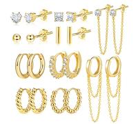 ALEXCRAFT Ohrstecker Gold Set Ohrringe Silber 925 Creolen Klein Ohrringe Gold Set Goldene Ohrringe Damen Ohrringe Set Für Mehrere Ohrlöcher Zirconia Gold Earrings for Women