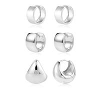 ALEXCRAFT Silber 925 Creolen Set: 3 Paar Silber 925 Huggie Creolen, Oval, Klein, Leicht, Glitz, Damen, Verschiedene Anlässe