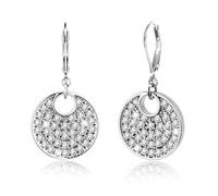 ALEXCRAFT Silber 925 Ohrringe Hängend, Silberen Creolen mit Anhänger Rund Münz Tropfenohrringe Französischeohrhaken Ohrring mit Anhäng Münz Zirkonia Stein Glitzer Ohrhänger Silber Ohrringe Hängend